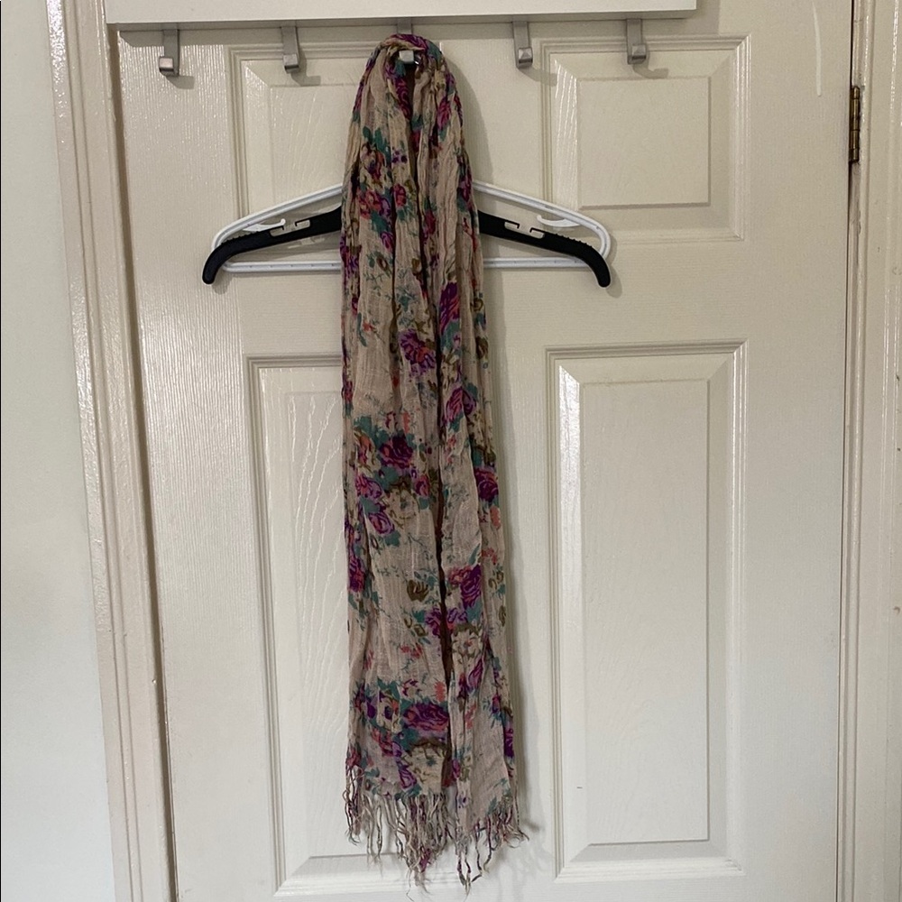 Floral Scarf with Fringe
